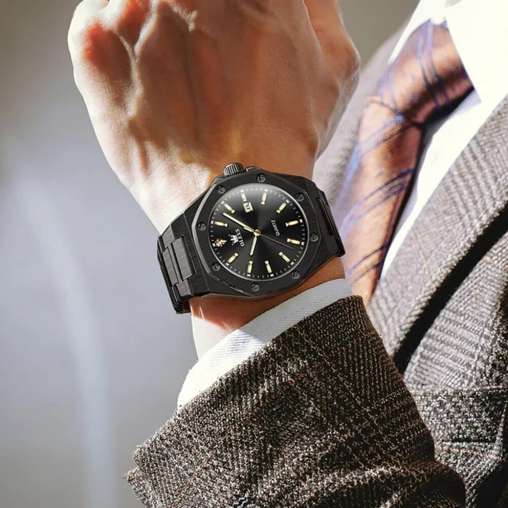 Olevs Men's Blue Stainless Steel Analog Luminous Waterproof Easy Wear Watch